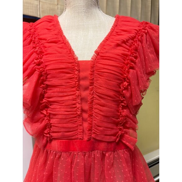 NEW Geisha Designs Anthropologie Ruffled Tulle Sheer Velvet-Trim V-Neck Blouse - Picture 6 of 16